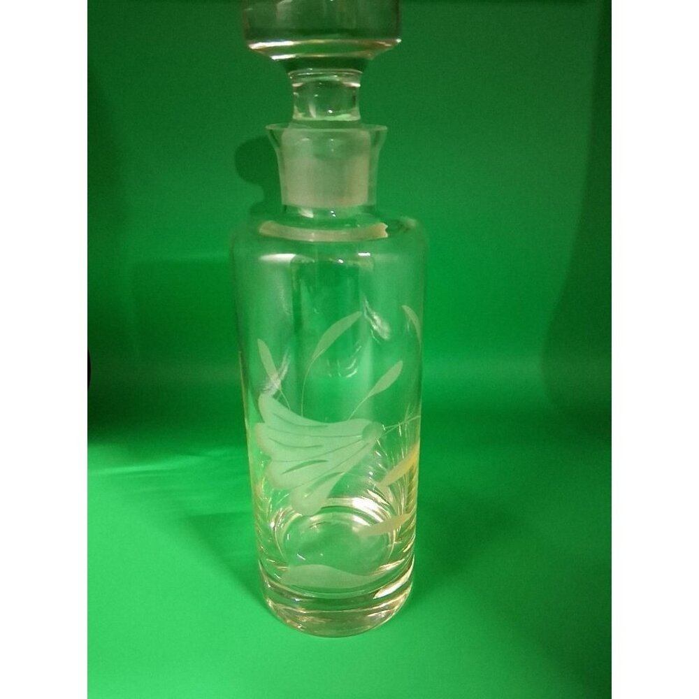 Vintage A.H. Heisey Etched Crystal Decanter Bottle - MCM
